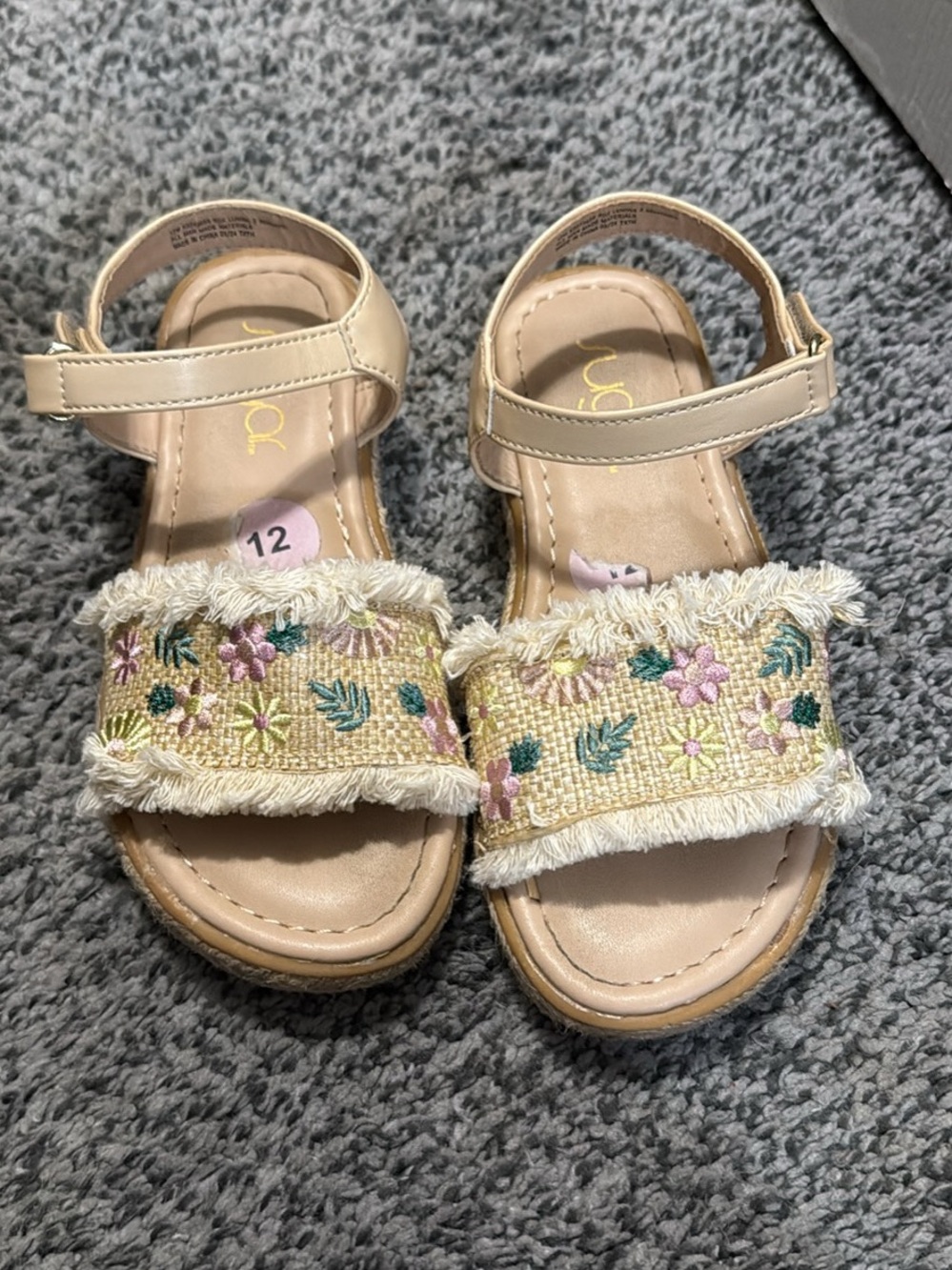 Sugar Beige Floral Embroidered Fringe Sandals for Kids
